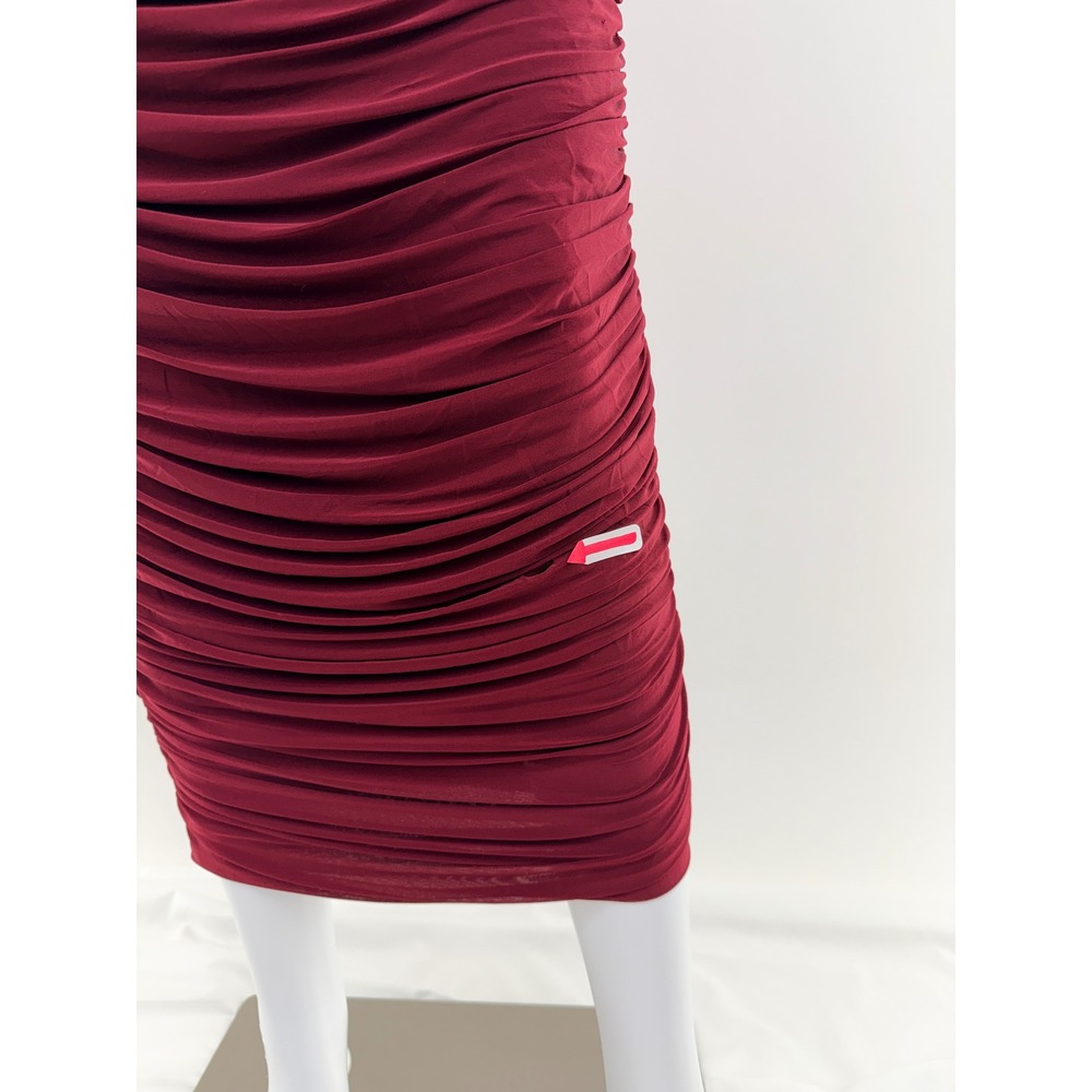 Ronny Kobo Ruched One Shoulder Long Sleeve Midi Dress Burgundy Size S - Picture 9 of 10